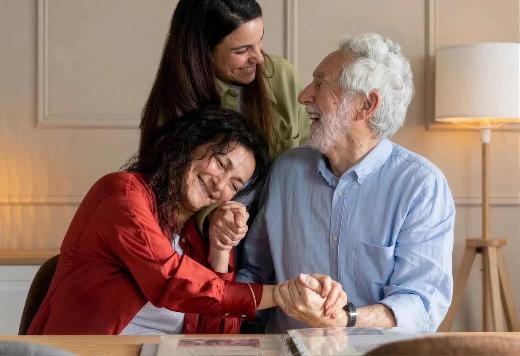A family embracing at home